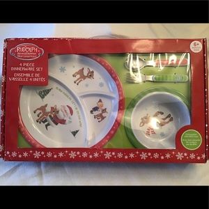 Rudolph the Red Nosed Reindeer Plate, Bowl, Fork & Spoon Set NEW in Box